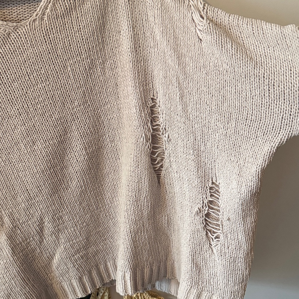 12th Tribe Beige Distressed Sweater - Picture 6 of 6